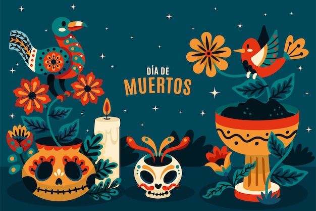 Free vector hand drawn background for dia de muertos celebration