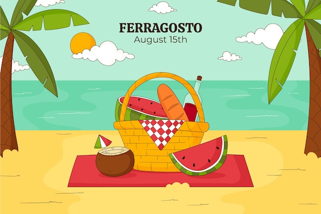 Vettore gratuito sfondo disegnato a mano per la celebrazione di ferragosto