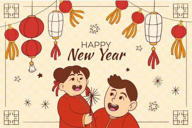 無料ベクター 中国の新年祭の手描きの背景