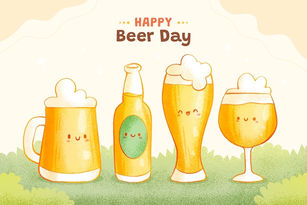 無料ベクター 国際ビールの日のお祝いの手描きの背景