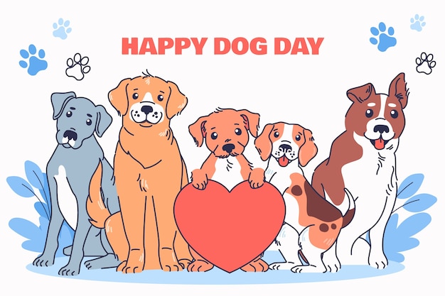Бесплатное векторное изображение Ручной обращается фон для празднования международного дня собак
