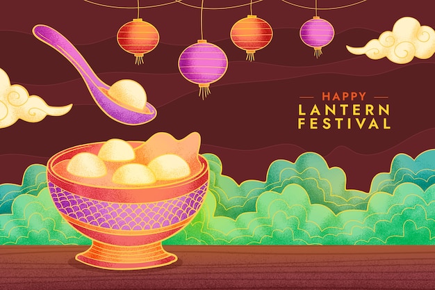 Бесплатное векторное изображение Ручно нарисованный фон для празднования фестиваля фонарей