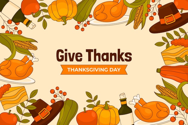 Бесплатное векторное изображение Ручной обращается фон для празднования дня благодарения