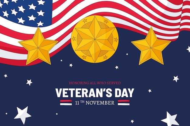 Бесплатное векторное изображение Ручной обращается фон для праздника дня ветеранов сша