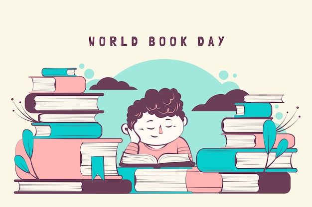 세계 책의 날 축하를 위한 손으로 그린 배경