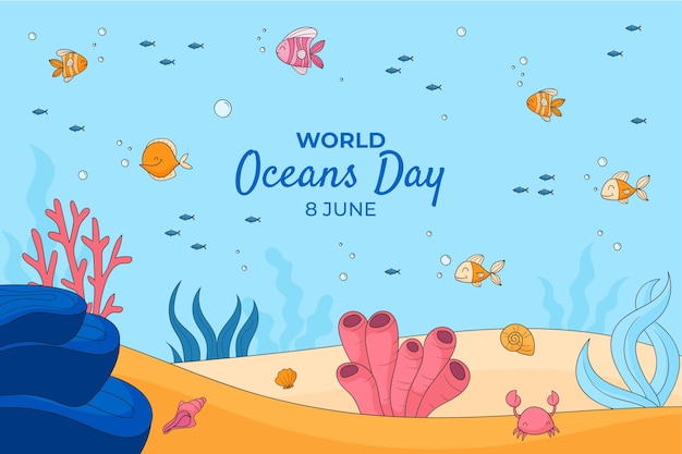 無料ベクター 世界海洋デーのお祝いの手描きの背景