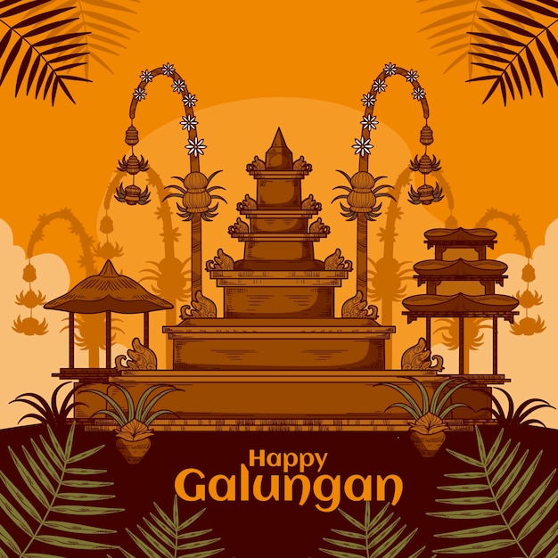 Free vector hand drawn background for galungan