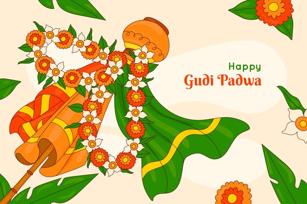 Hand drawn background for gudi padwa festival