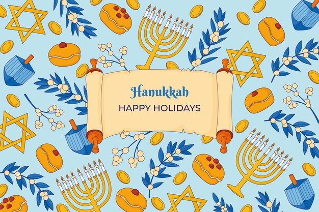hand drawn background for hanukkah celebration with menorahs