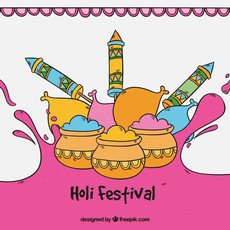 मुफ़्त वेक्टर hand drawn background holi festival