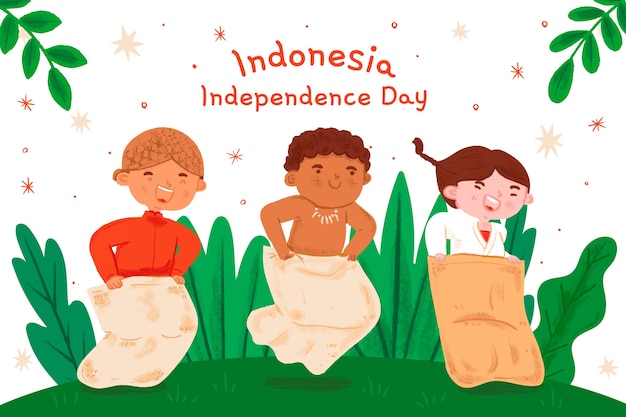 Vettore gratuito sfondo disegnato a mano per la celebrazione del giorno dell'indipendenza dell'indonesia