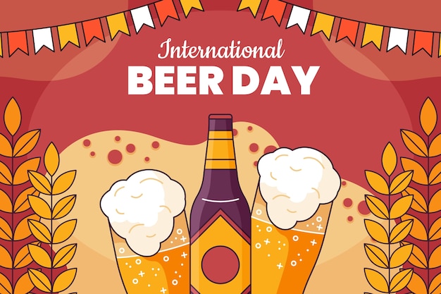 国際ビールの日のお祝いの手描きの背景