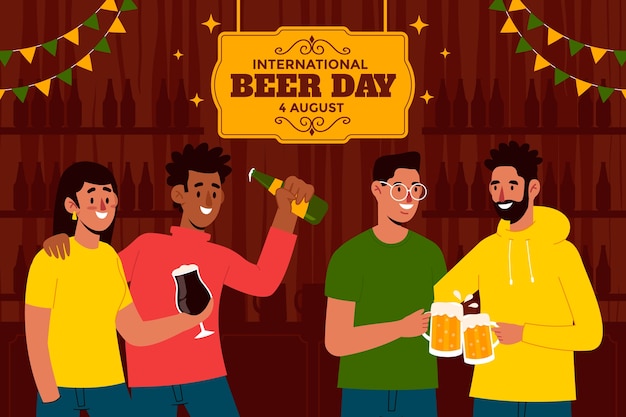 Free vector hand drawn background for international beer day celebration