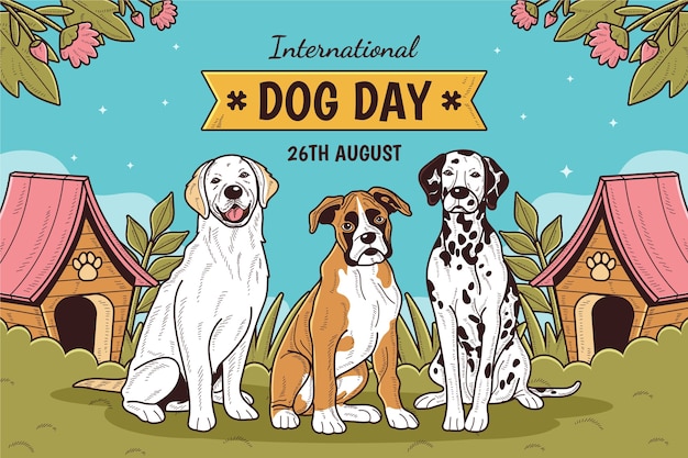 国際犬の日を祝うための手描きの背景