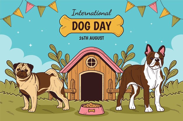 Hand drawn background for international dog day celebration