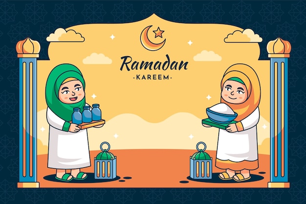 Vettore gratuito sfondio disegnato a mano per la celebrazione islamica del ramadan