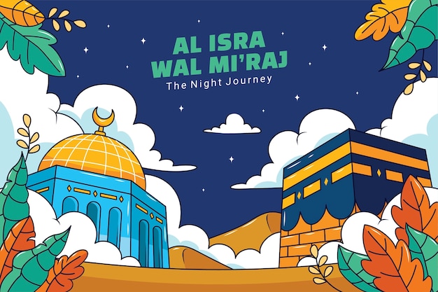 Free vector hand drawn background for isra miraj