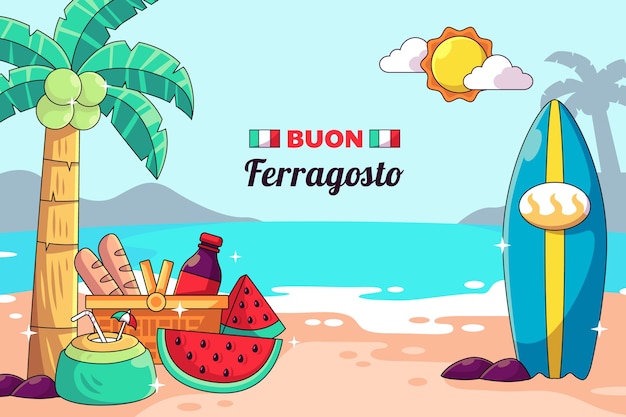 イタリアのフェラゴストのお祝いの手描きの背景
