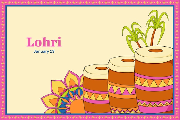 Hand drawn background for lohri festival celebration