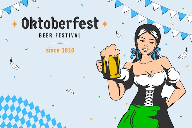 Vettore gratuito sfondo disegnato a mano per la celebrazione del festival della birra oktoberfest