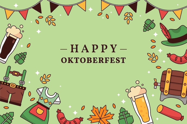 Vettore gratuito sfondio disegnato a mano per la celebrazione della festa della birra dell'oktoberfest