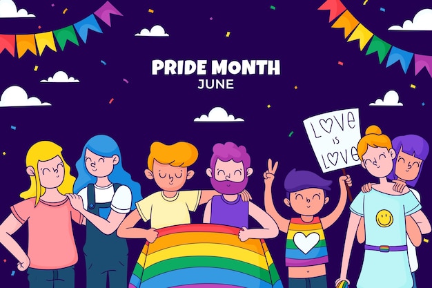 Hand drawn background for pride month celebration