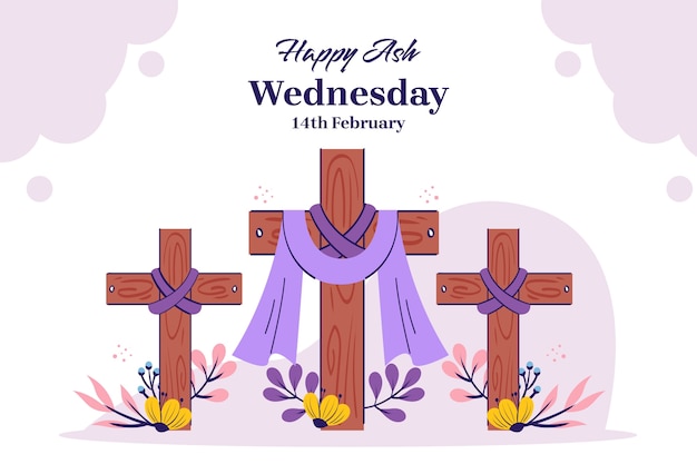 Hand drawn background for religious ash wednesday celebration