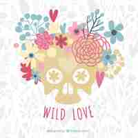 Free vector hand-drawn background of skull with decorative flowers