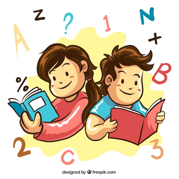 Free vector hand-drawn background of smiling students reading