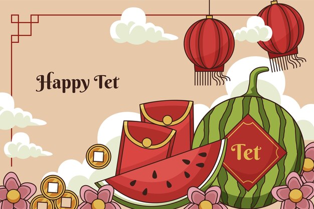 Hand drawn background for tet new year celebration