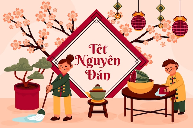 Free vector hand drawn background for tet new year celebration