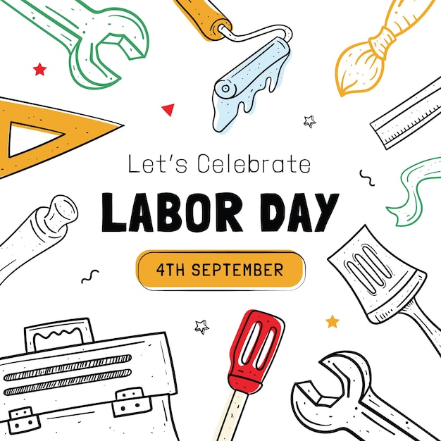 Hand drawn background for us labor day celebration