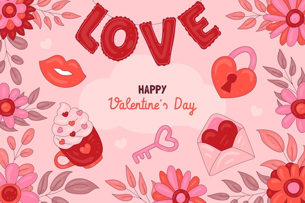 Free vector hand drawn background for valentines day celebration