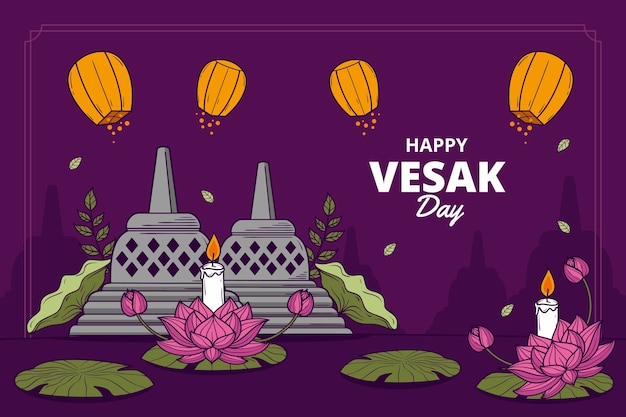 Vettore gratuito sfondo disegnato a mano per la celebrazione del festival vesak