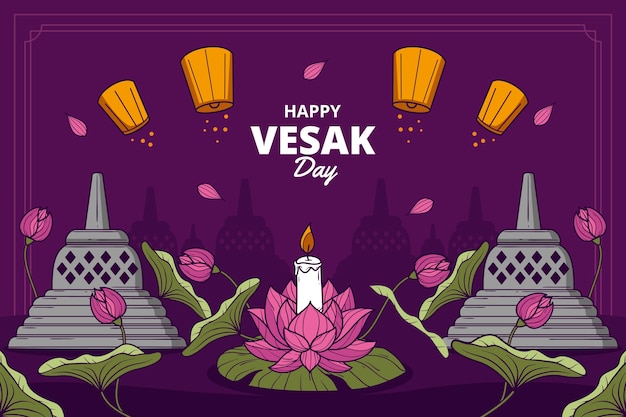 Free vector hand drawn background for vesak festival celebration