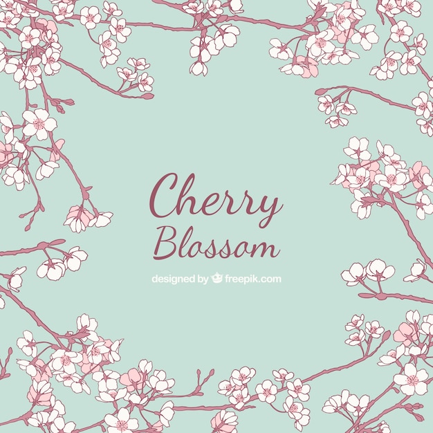 Hand-drawn background with beautiful branches in bloom