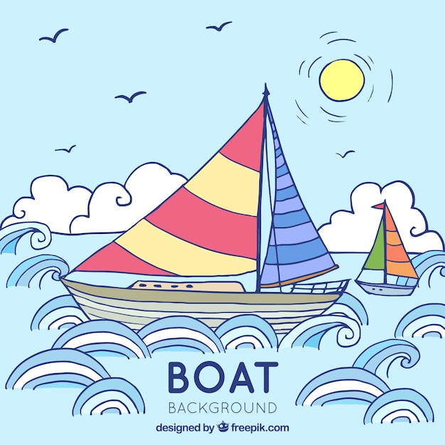 Free vector hand-drawn background with colored boats