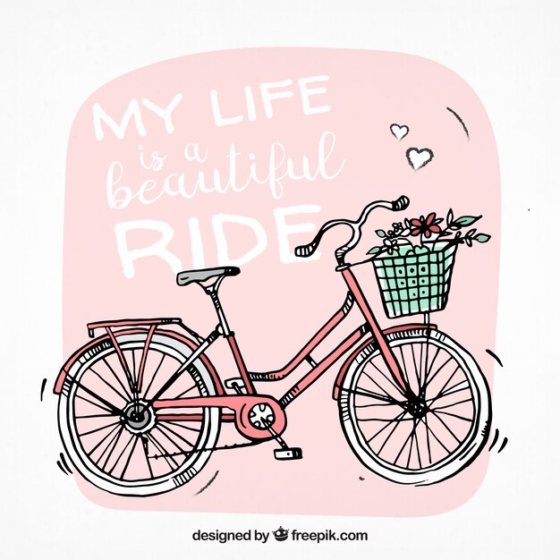 Hand drawn background with cute bike