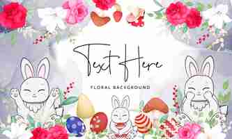 Free vector hand drawn background with cute bunny  mushroom and beautiful roses flower