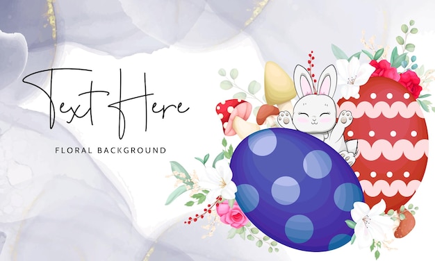 Hand drawn background with cute bunny  mushroom and beautiful roses flower
