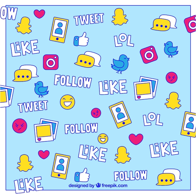 Hand-drawn background with decorative social media elements