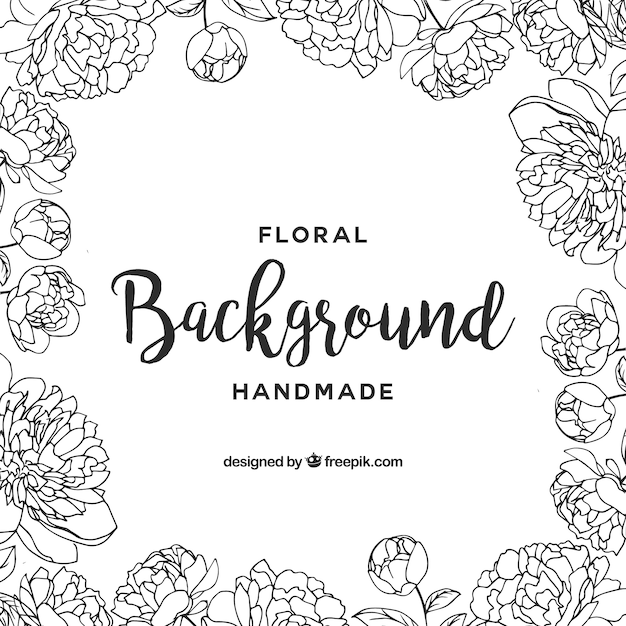 Hand drawn background with flowers and leaves