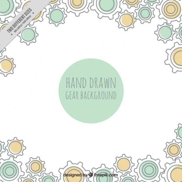 Free vector hand-drawn background with gears and color circles