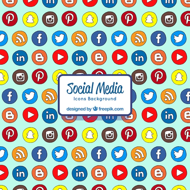 Free vector hand drawn background with social media icons