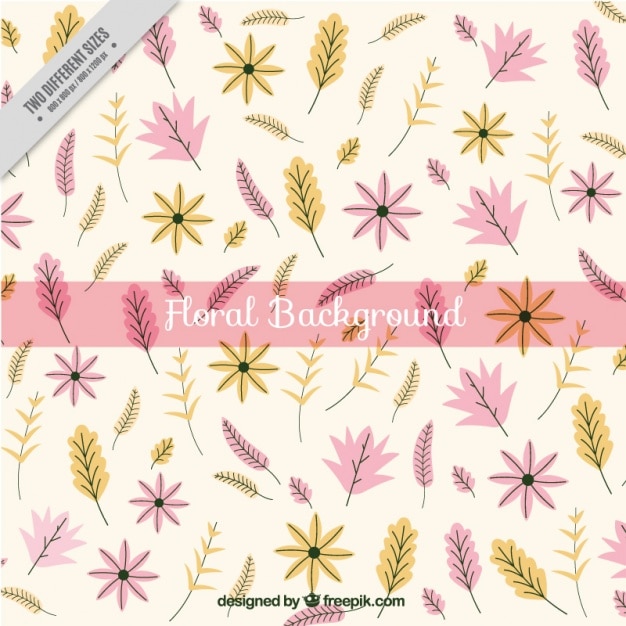 Hand-drawn background with yellow and pink flowers