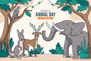 Free vector hand drawn background for world animal day celebration