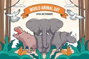 Free vector hand drawn background for world animal day celebration