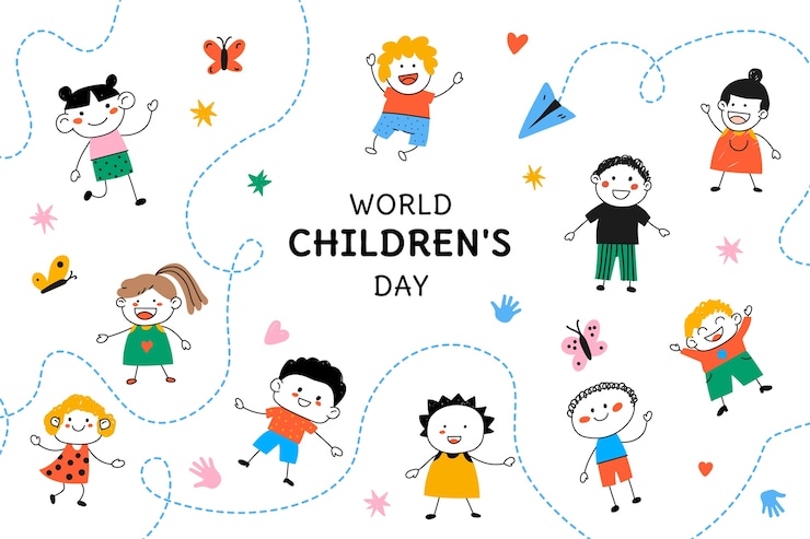 無料Vector 子供たちとの世界子供の日のお祝いの手描きの背景