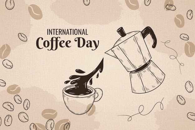 hand drawn background for world coffee day celebration