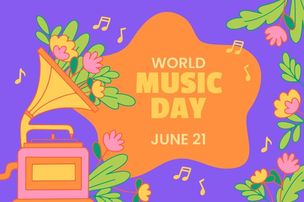 Free vector hand drawn background for world music day celebration